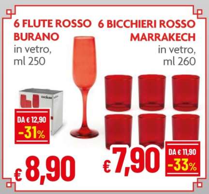 6 FLUTE ROSSO BURANO