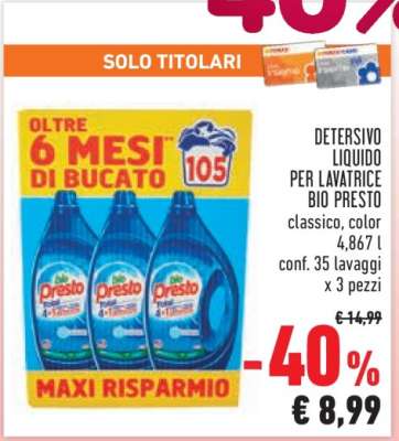 DETERSIVO LIQUIDO PER LAVATRICE BIO PRESTO
