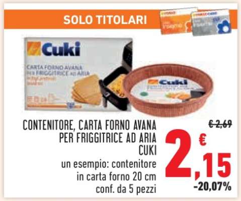 CONTENITORE, CARTA FORNO AVANA PER FRIGGITRICE AD ARIA CUKI