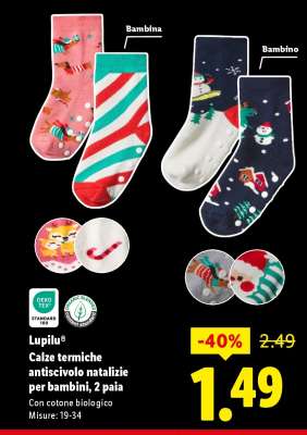 Lupilu® Calze termiche antiscivolo natalizie per bambini, 2 paia