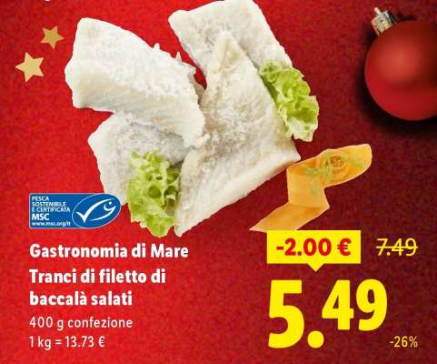 Gastronomia di Mare Tranci di filetto di baccalà salati