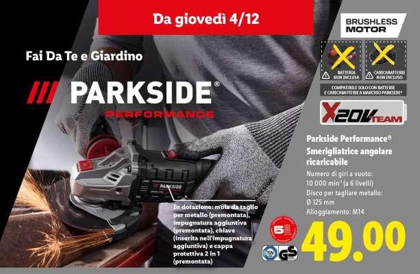 Parkside Performance® Smerigliatrice angolare ricaricabile