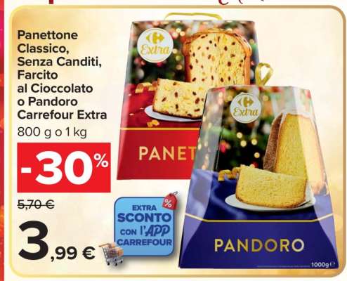 Panettone Classico, Senza Canditi, Farcito al Cioccolato o Pandoro Carrefour Extra