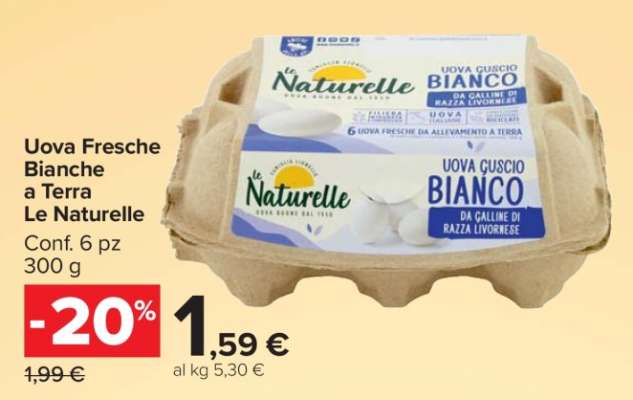 Uova Fresche Bianche a Terra Le Naturelle