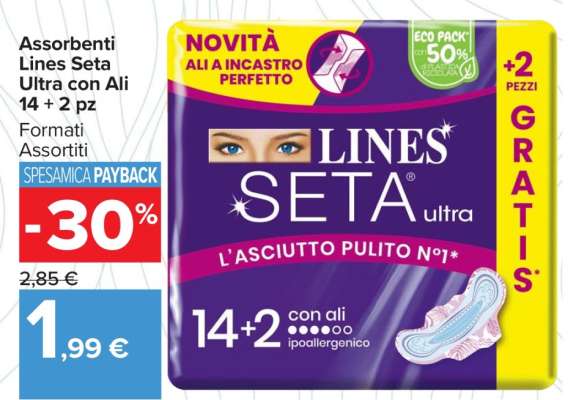 Assorbenti Lines Seta Ultra con Ali 14 + 2 pz