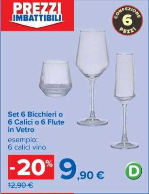 Set 6 Bicchieri o 6 Calici o 6 Flute in Vetro