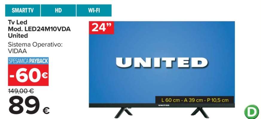 Tv Led Mod. LED24M10VDA United