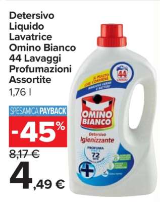 Detersivo Liquido Lavatrice Omino Bianco 44 Lavaggi Profumazioni Assortite