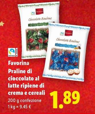 Favorina Praline di cioccolato al latte ripiene di crema e cereali
