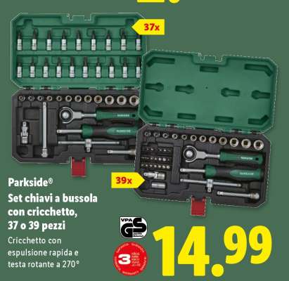 Parkside® Set chiavi a bussola con cricchetto, 37 o 39 pezzi