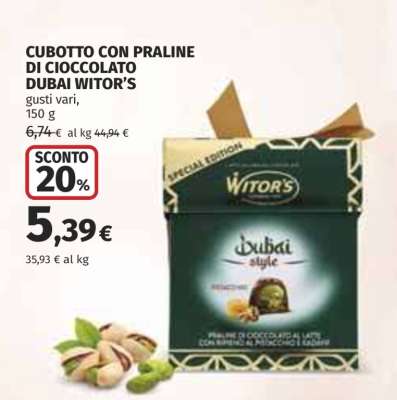CUBOTTO CON PRALINE DI CIOCCOLATO DUBAI WITOR’S