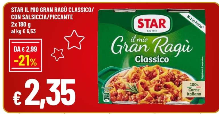 STAR IL MIO GRAN RAGÙ CLASSICO/CON SALSICCIA/PICCANTE