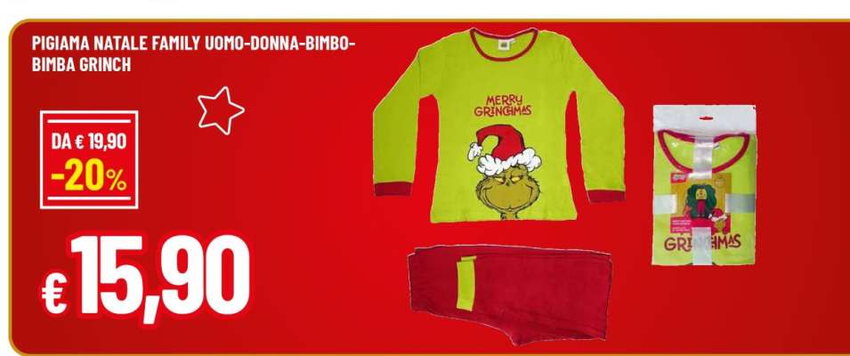 Pigiama Natale Family Uomo-Donna-Bimbo-Bimba Grinch