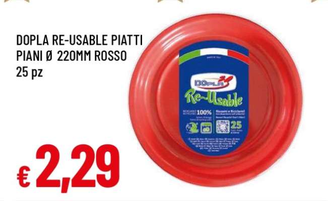 DOPLA RE-USABLE PIATTI PIANI Ø 220MM ROSSO