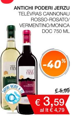 ANTICHI PODERI JERZU TELÈVRAS CANNONAU ROSSO-ROSATO/VERMENTINO/MONICA DOC 750 ML