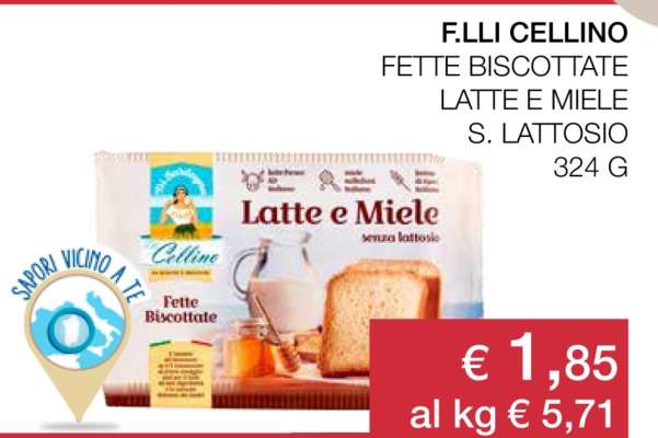 F.LLI CELLINO FETTE BISCOTTATE LATTE E MIELE S. LATTOSIO