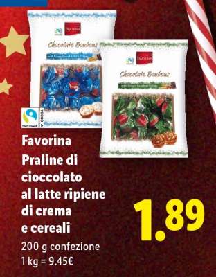 Favorina Praline di cioccolato al latte ripiene di crema e cereali