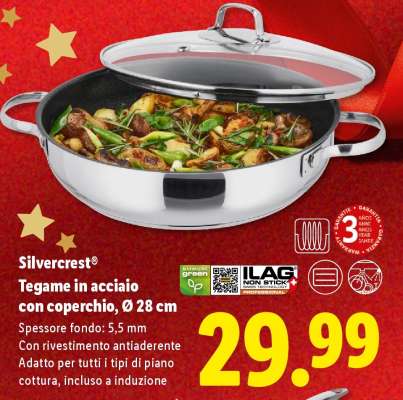 Silvercrest Tegame in acciaio con coperchio, Ø 28 cm