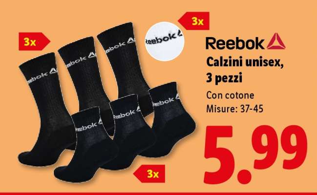 Reebok Calzini unisex, 3 pezzi