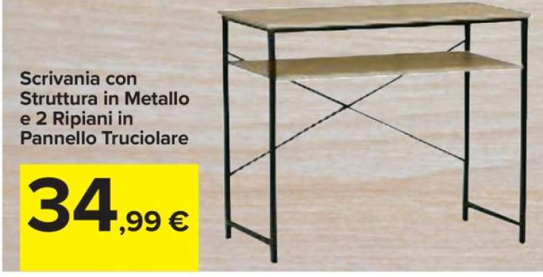 Scrivania con Struttura in Metallo e 2 Ripiani in Pannello Truciolare