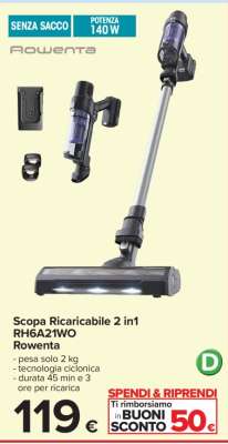Scopa Ricaricabile 2 in1 RH6A21WO