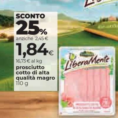 Liberamente prosciutto cotto di alta qualità magro 110 g