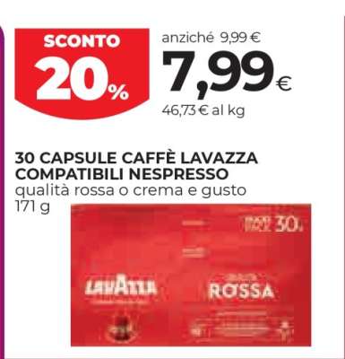 30 CAPSULE CAFFÈ LAVAZZA COMPATIBILI NESPRESSO