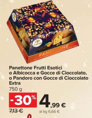 Panettone Frutti Esotici o Albicocca e Gocce di Cioccolato, o Pandoro con Gocce di Cioccolato Extra
