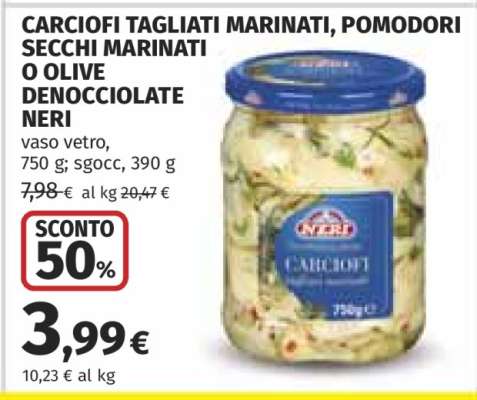 CARCIOFI TAGLIATI MARINATI, POMODORI SECCHI MARINATI O OLIVE DENOCCIOLATE NERI