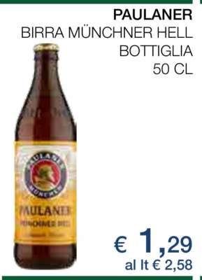 PAULANER BIRRA MÜNCHNER HELL BOTTIGLIA 50 CL