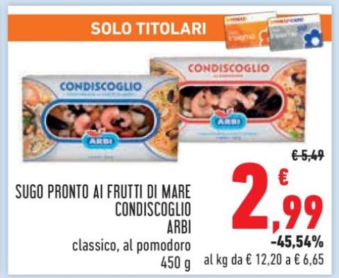 Sugo Pronto ai Frutti di Mare Condiscoglio Arbi